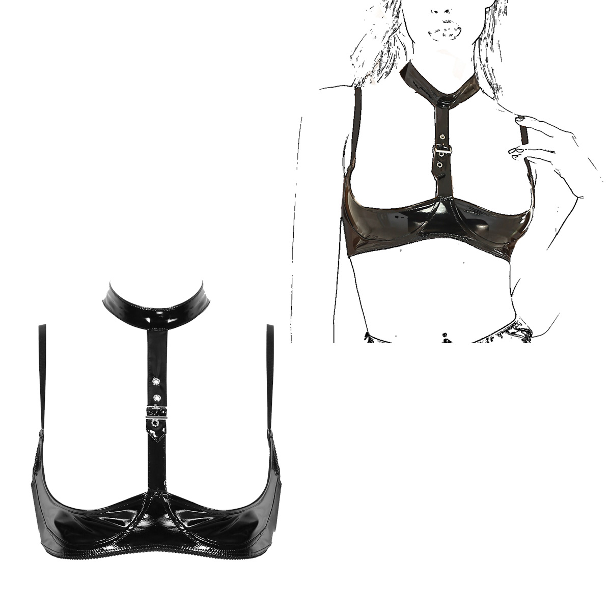 Womens Patent Leather Lingerie - Bralette Triangle Set recension och pris