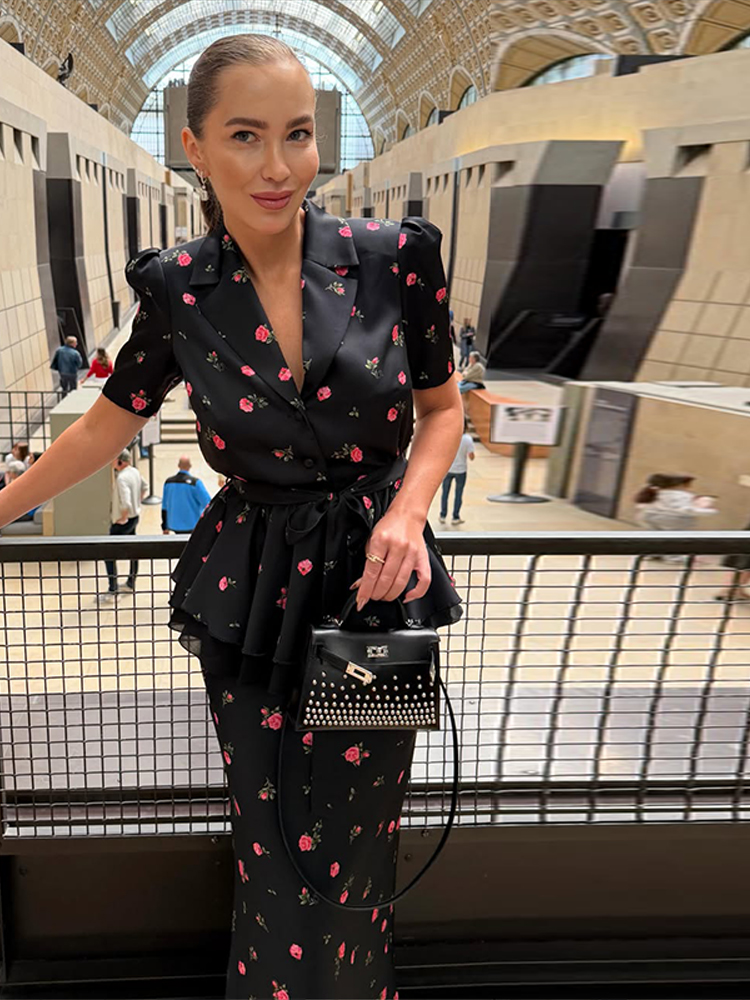 Floral Blazer Coat Skirt Sets  - Romper Floral Print recension och pris
