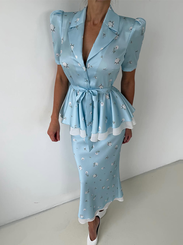Floral Blazer Coat Skirt Sets  - Romper Floral Print recension och pris