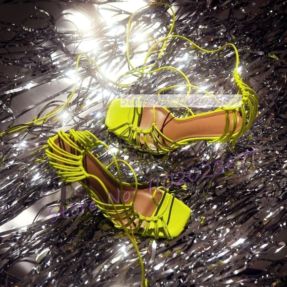 Chic Corded Lace-up Caged Sand - Sandal Strappy Heeled recension och pris